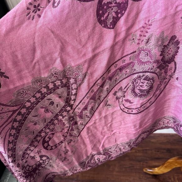 Shawl Wrap Scarf Womens Paisley Floral Pink Boho Fringe Romantic Feminine - Picture 6 of 11